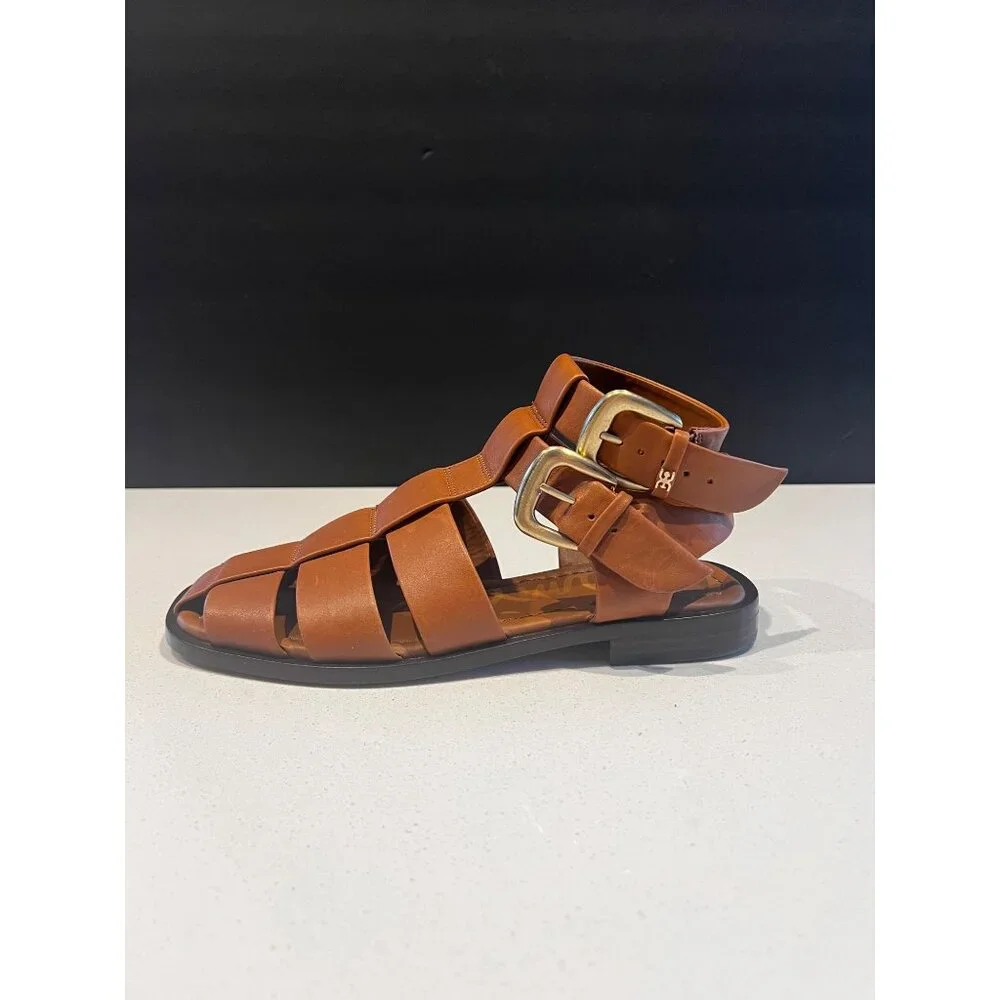 SAM EDELMAN DAWN brown leather ANKLE BUCKLE SANDALS size 7.5 NEW
